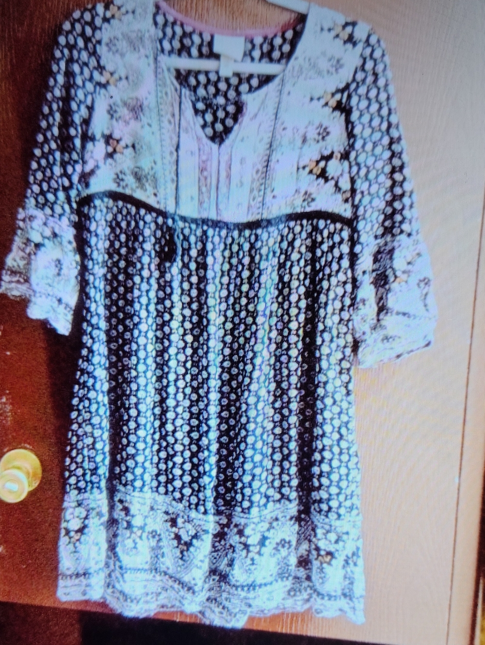 Boho Floral Print Women's Tunic Dress - Black and White
